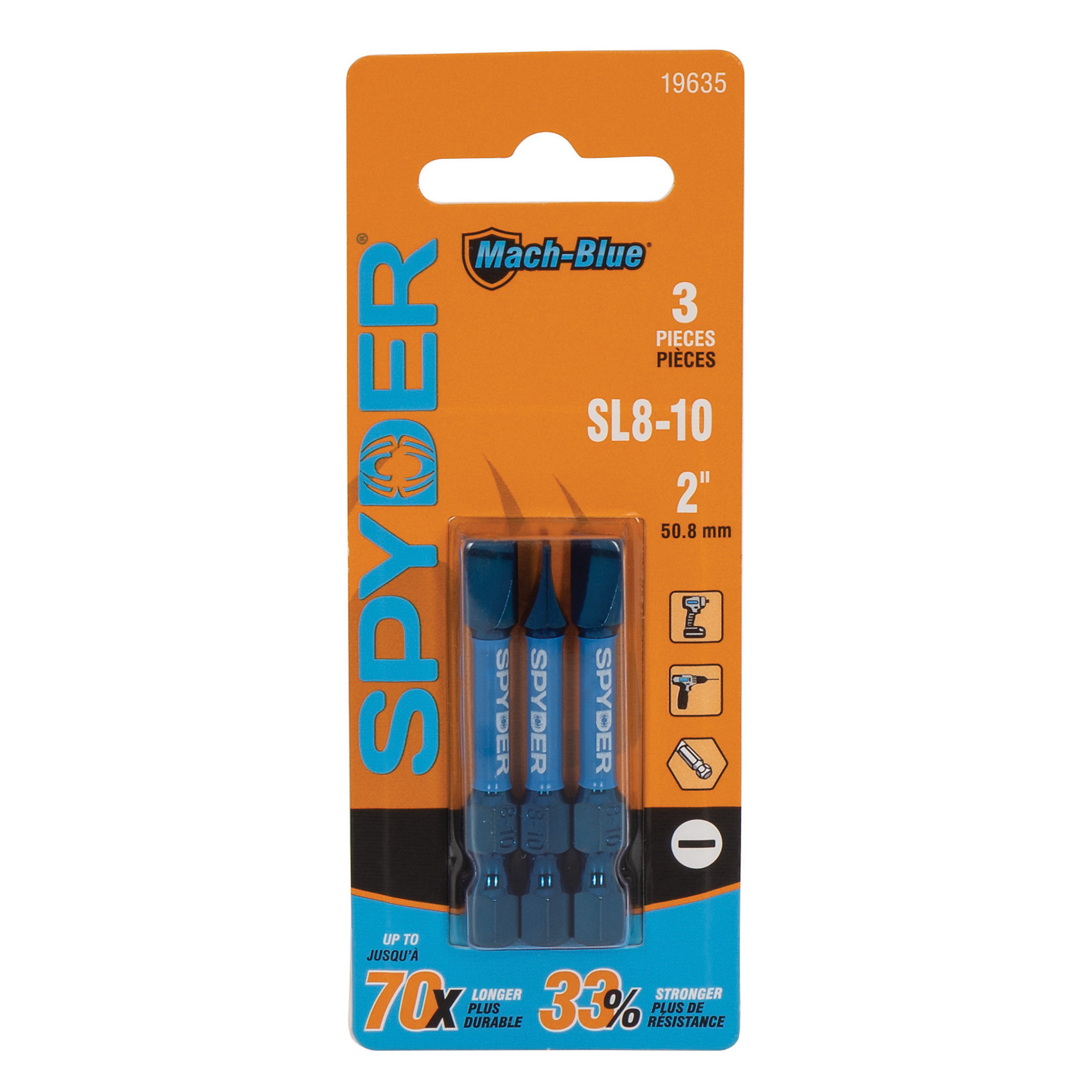 Spyder Mach-Blue Driver Bit Set — 2in., Impact Rated, Alloy Tool Steel, 3-Pcs, Model# 19635